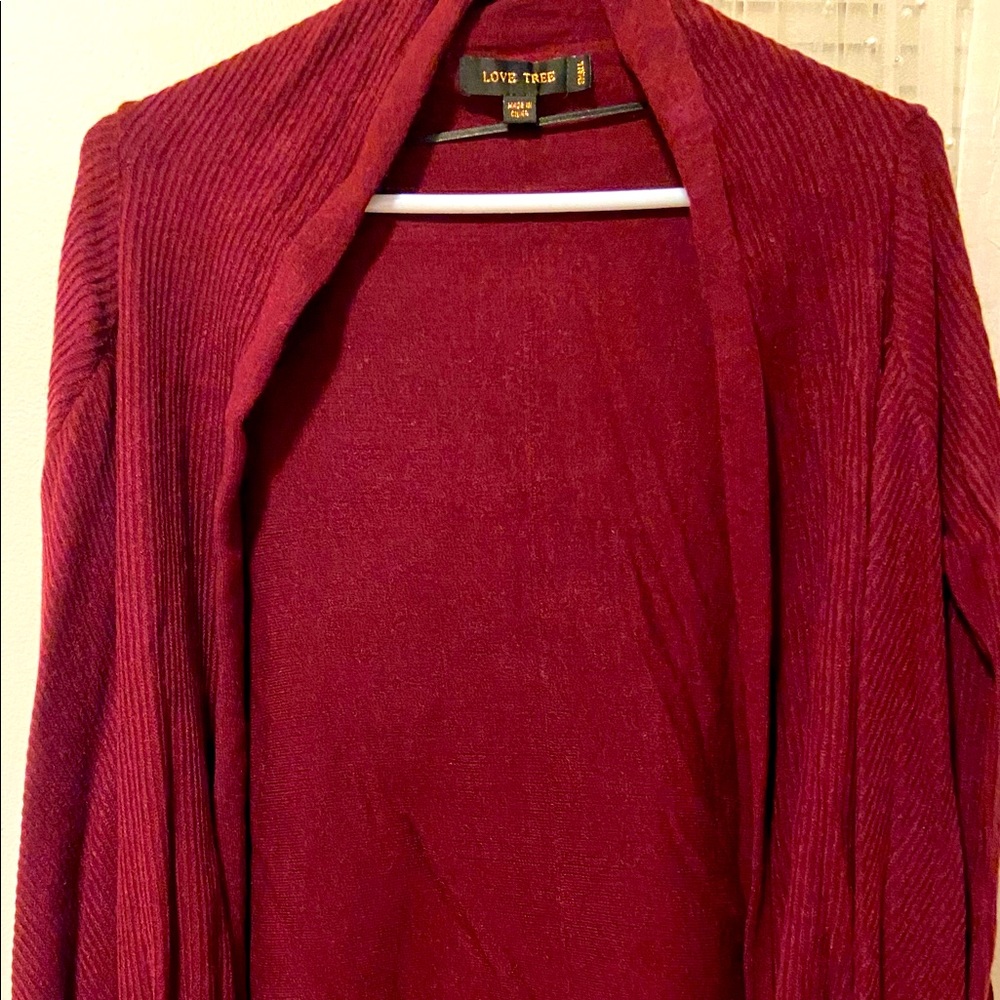 NEW: Ribbed in front Women Maroon Cardigan Sweater        Size: S